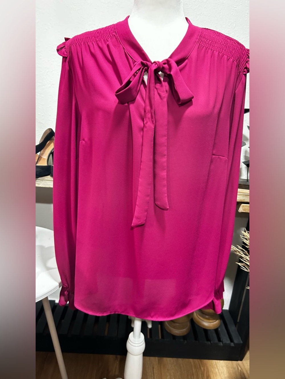 Calvin Klein Fuchsia Tie-Neck Long-Sleeve Blouse size 1X